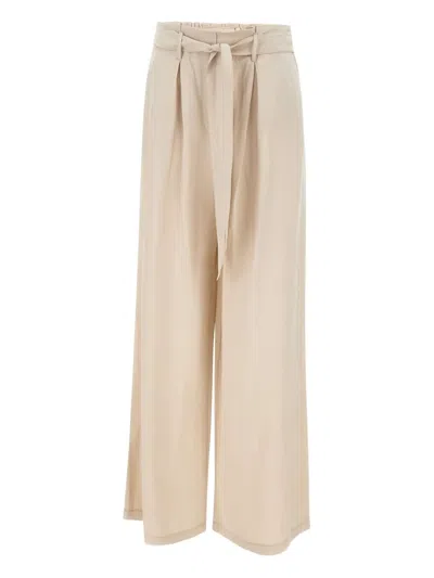 Kaos Pleated Tie-waist Straight Trousers In Neutral