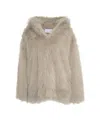 Kaos Plush Faux Fur Hooded Jacket With Relaxed Fit In Brown