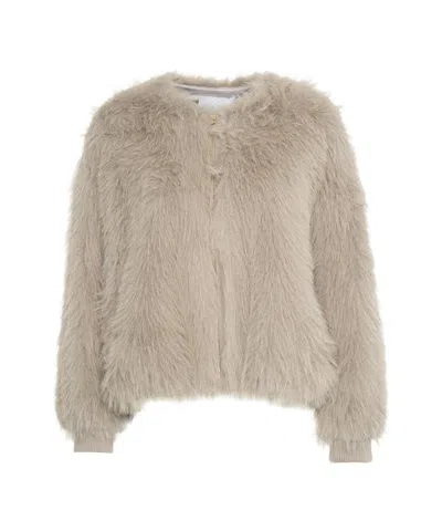 Kaos Plush Faux Fur Jacket With Round Neckline In Multi
