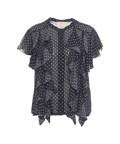 Kaos Polka Dot Blouse With Mandarin Collar In Grey