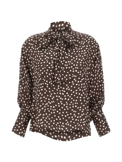 Kaos Polka-dot Pussy-bow Blouse In Braun