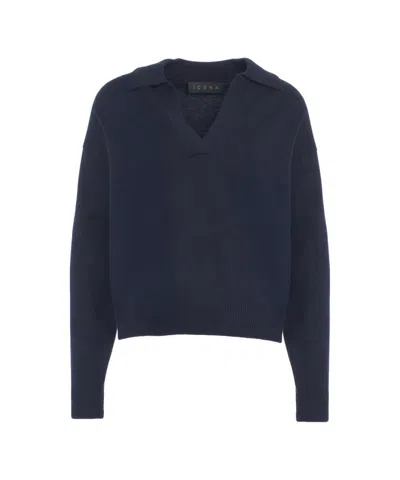 Kaos Polo Collar Sweater In Blue