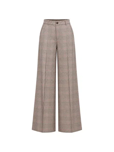 Kaos Prince Of Wales Check Wide-leg Trousers In Brown