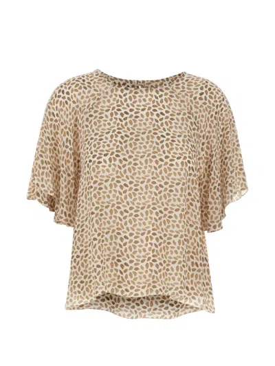 Kaos Printed Round-neck Blouse In Brown
