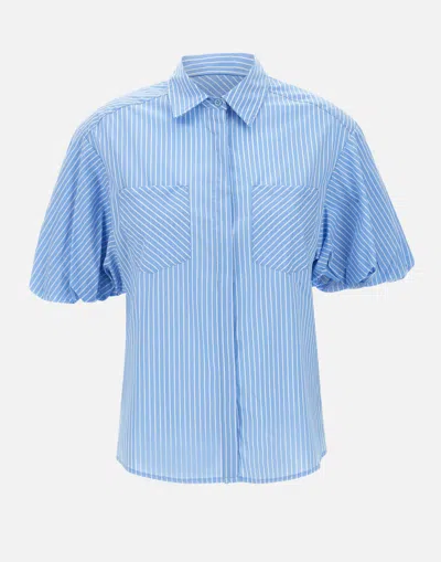 Kaos Puff Sleeve Striped Cotton Shirt In Blue