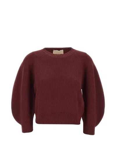 Kaos Ribbed-knit Balloon-sleeved Sweater In Brown