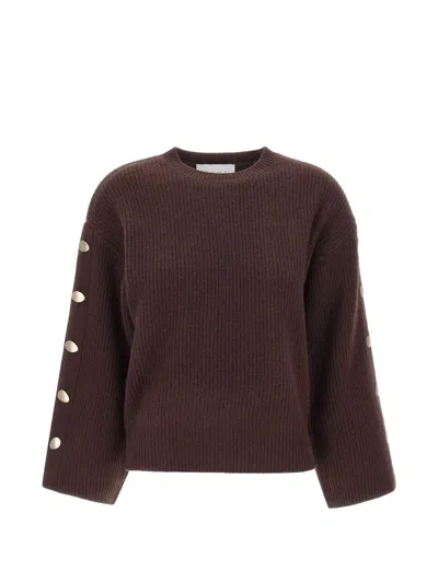 Kaos Button-sleeve Ribbed Knitted Sweater In Brown