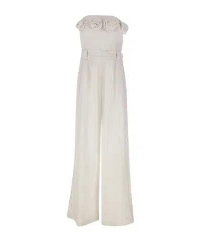 Kaos Rose Motif Strapless Jumpsuit In White