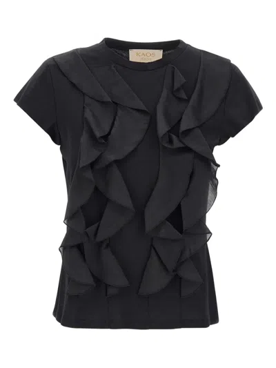 Kaos Ruffle-detail T-shirt In Black