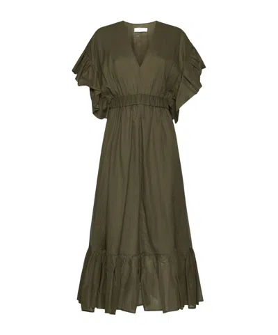 Kaos Ruffle Sleeve Midi Dress In Green