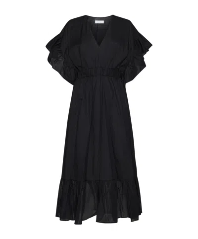 Kaos Ruffle Sleeve Midi Dress In Black