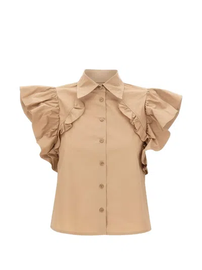 Kaos Ruffled Cropped Shirt In Brown