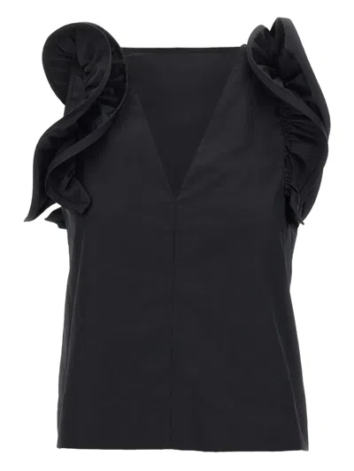 Kaos Ruffled-detail Top In Black