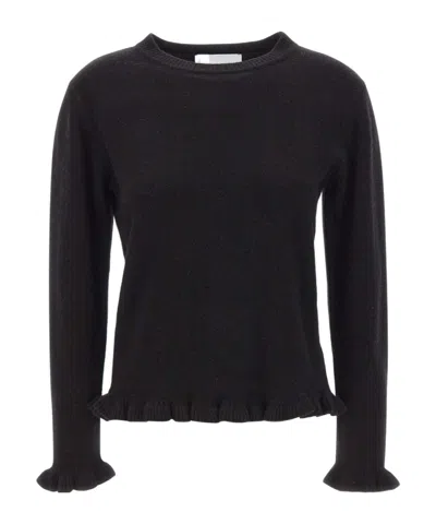 Kaos Ruffled Hem Knitted Sweater In Black