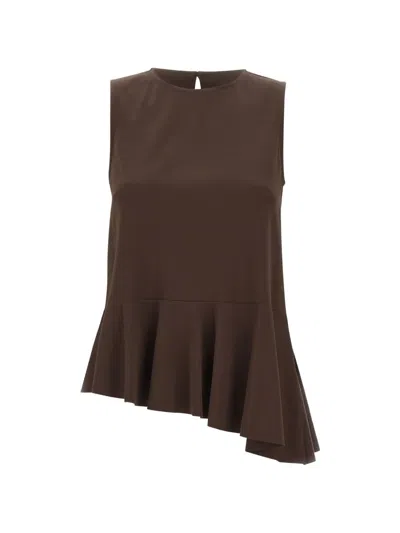 Kaos Ruffled-hem Sleeveless Blouse In Brown