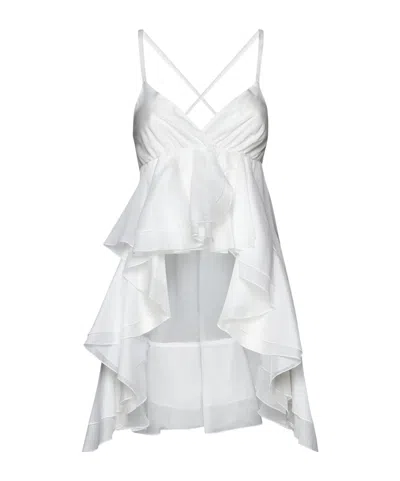 Kaos Ruffled Layered Sleeveless Blouse In White