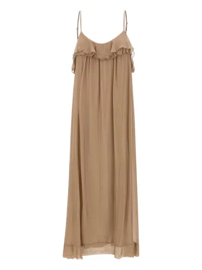 Kaos Ruffled Midi Dress In Neutral