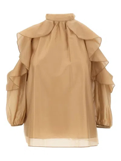 Kaos Ruffled-sleeves Blouse In Brown