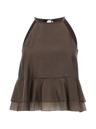 Kaos Ruffled Tie-fastening Top In Brown