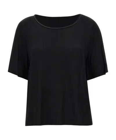 Kaos Satin Trim Short Sleeve Top In Black