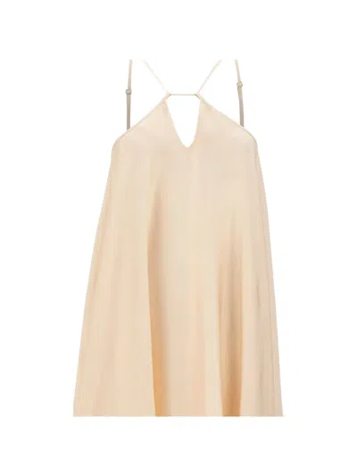 Kaos Satin-finish V-neck Mini Dress In Neutrals