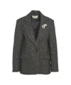 Kaos Sequined Blazer With Brooch In Gray