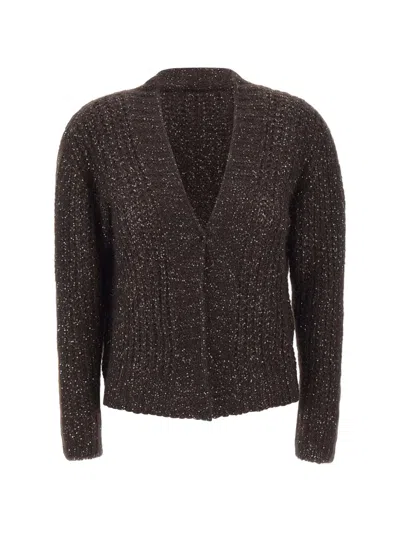 Kaos Sequin-embellished Open-knit Cardigan In Brown