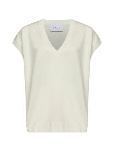 Kaos Sequin-embellished V-neck Sweater In 뉴트럴