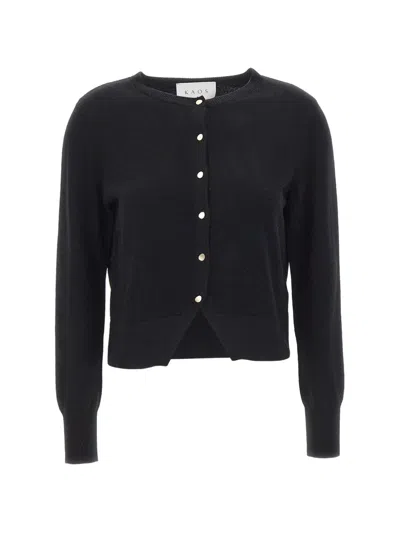 Kaos Slit-hem Button-up Cardigan In Black