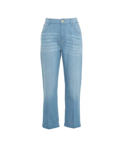 Kaos Straight Fit Denim Jeans With Rolled Cuffs In Blue
