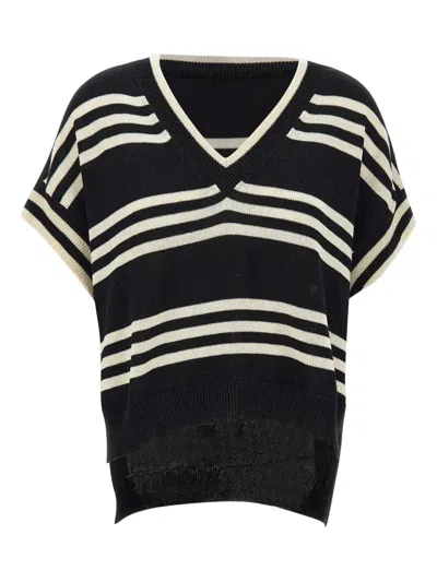 Kaos Striped-pattern V-neck Sweater In Black