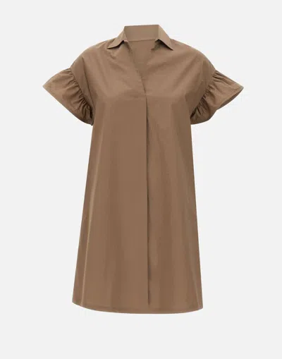 Kaos Taupe Cotton Dress With Ruffles In Brown
