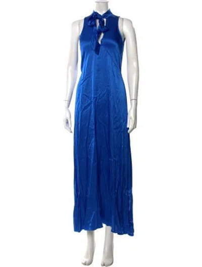 Pre-owned Kaos Tie Neck Long Dress W/ Tags In Blue