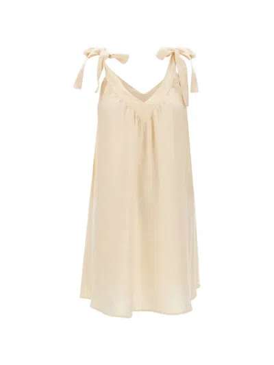 Kaos Tie-strap Linen Dress In Neutral
