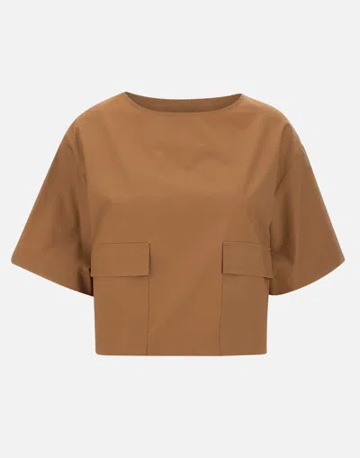 Kaos Tobacco Cotton Poplin Blouse In Brown