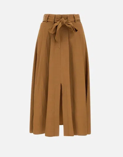 Kaos Tobacco Linen Viscose Skirt With Bow