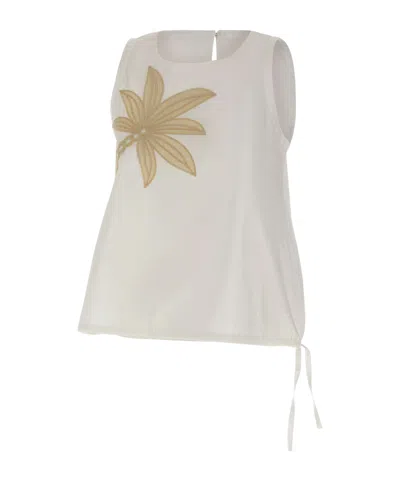 Kaos Top With Embroidered Palm In White
