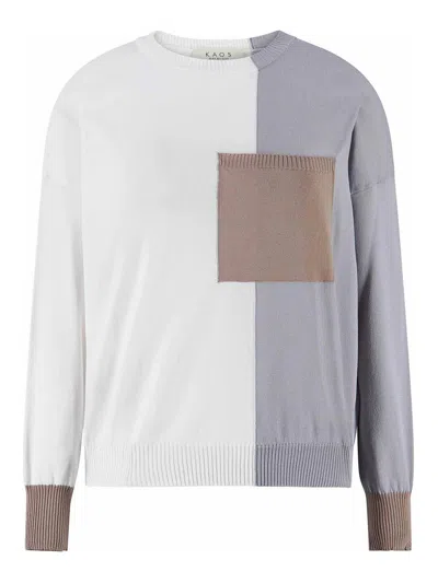 Kaos Tricolor Crew Neck Sweater In Cream