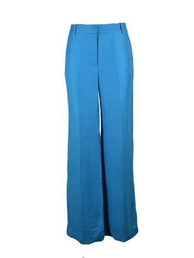 Kaos Turquoise Wide-leg Viscose Linen Pants With High Waist And Textured Finish In Neutral
