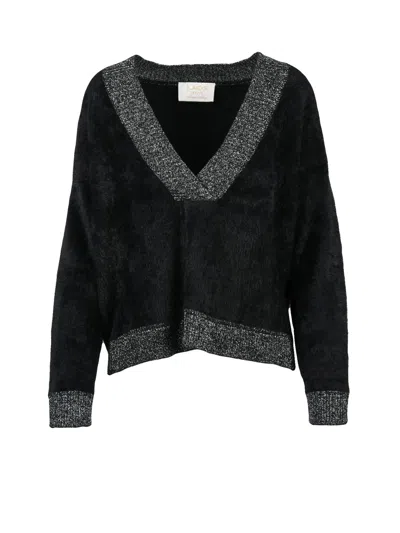 Kaos V-neck Knit Lamé Sweater With Subtle Sparkle In Black