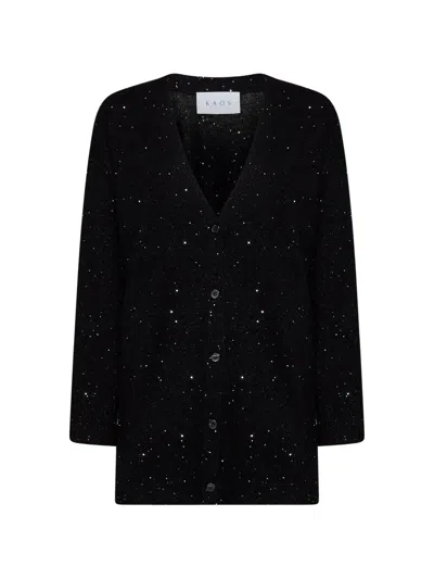 Kaos V-neck Sequin-embellished Cardigan In 블랙