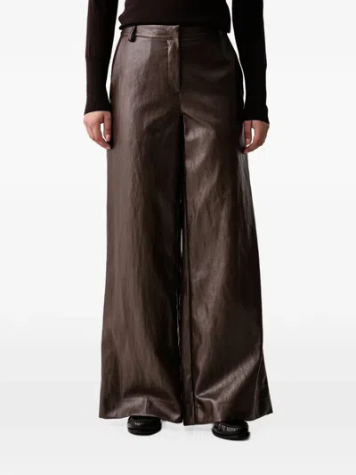Kaos Wide-leg Coated Trousers In Brown