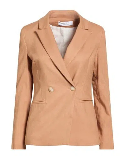 Kaos Woman Blazer Camel Size 4 Viscose, Linen, Cotton, Elastane In Neutral