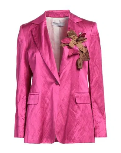 Kaos Woman Blazer Fuchsia Size 12 Viscose, Cotton, Metallic Fiber In Pink