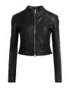 Kaos Woman Jacket Black Size 8 Leather, Viscose, Polyamide, Elastane In Black