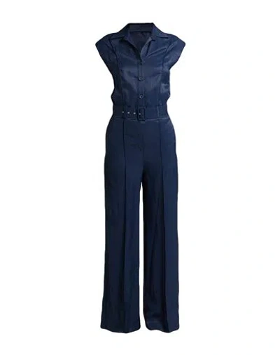 Kaos Woman Jumpsuit Navy Size 10 Viscose, Linen In Blue