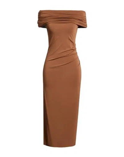 Kaos Woman Maxi Dress Camel Size 8 Acetate, Polyamide, Elastane In Brown