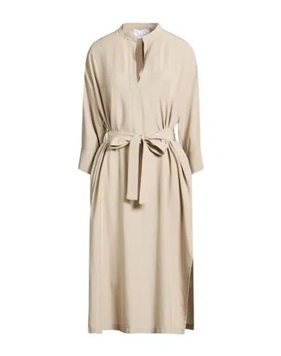 Kaos Woman Midi Dress Beige Size 12 Tencel, Linen In Neutral