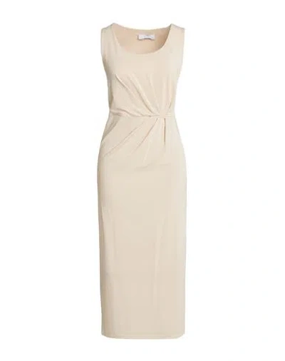 Kaos Woman Midi Dress Beige Size 8 Acetate, Polyamide, Elastane In Sand