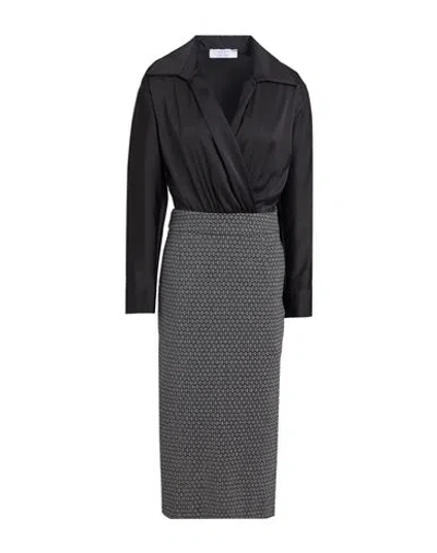 Kaos Woman Midi Dress Black Size 6 Polyester, Cotton, Polyamide, Elastane